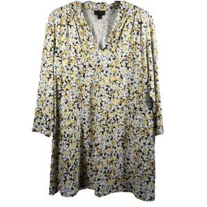 J Jill Wearever Women's Top Size Small Yellow Floral 3/4 Sleeve Stretch Pullover